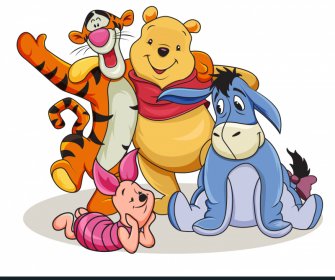 Cute Winnie The Pooh Characters Icons Flat Cartoon Design