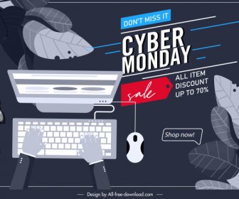 Cartel Del Cyber Monday Decoración Gris Oscuro Boceto De Comercio Electrónico
