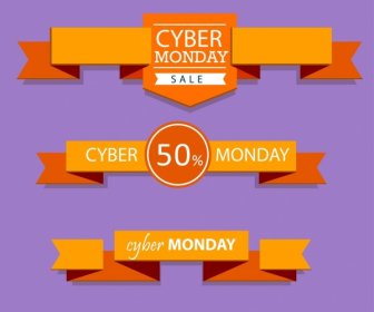 Cyber Monday Sales Ribbon Sets 3d Orange Origami