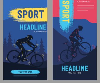 Cycling Sport Banners Dark Silhouette Dynamic Design