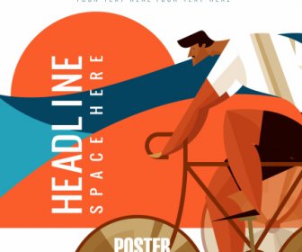 Cyclisme Sports Affiche Cycliste Icône Plat Classique Design