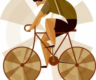 骑自行车的图标古典彩色设计卡通素描