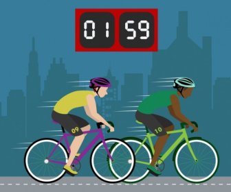 Cyclists Competition Background Auto Clock Decor Male Icons