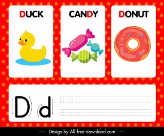 D Alphabet Education Background Duck Candy Donut Sketch