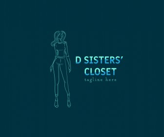 d sisters closet logo template dark handdrawn lady sketch