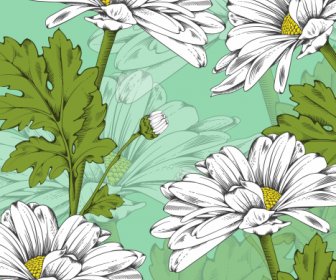Daisy Floral Painting Handdrawn Classical Blurred Design