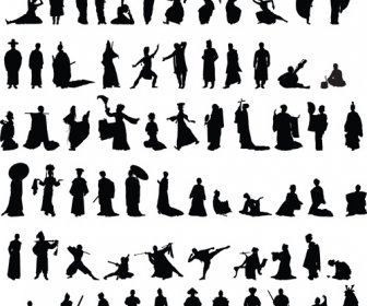 舞蹈与武术剪影矢量图形