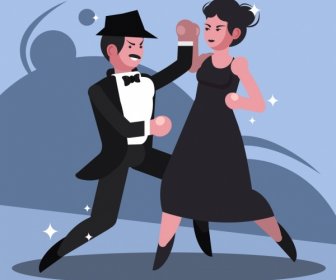Dance Painting Elegant Couple Icon Cartoon Design