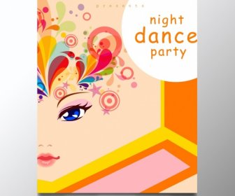 Tanz Party Plakat Dame Porträt Dekoration Wirbelt Bunte Kreise