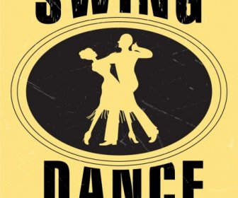 Dancing Advertisement Poster Retro Design Dancers Icons Silhouette