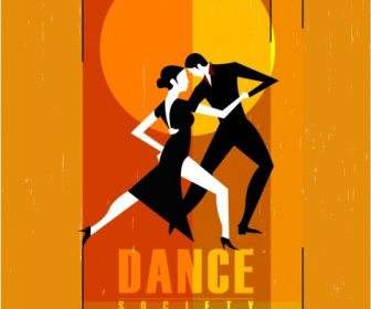 Dança Clube Bandeira Colorida Design Retro Dançarinos ícones