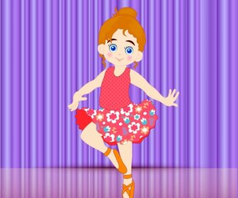 Dancing Girl Background Cute Colored Cartoon Style