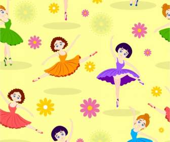 Tanzende Mädchen Hintergrunddekoration Farbenfrohes Design Blumen