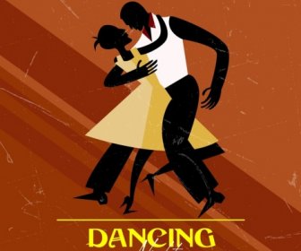 Dancing Party Banner Human Silhouette Retro Decoration