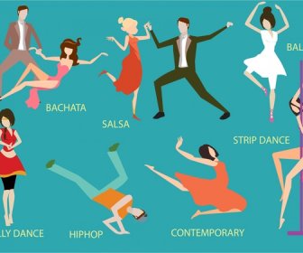 Dancing Styles Vector Illustration In Colored Flat Design