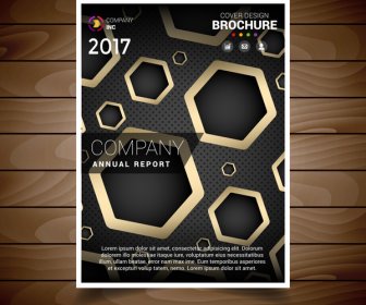 Dark And Gold Hexagonal Hole Brochure Design Template