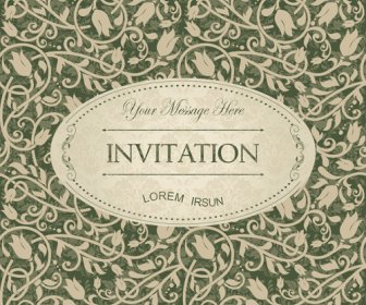 Dark Green Floral Vintage Invitation Cards Vector