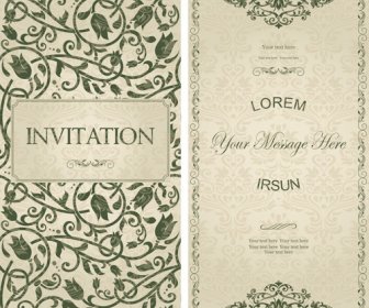 Dark Green Floral Vintage Invitation Cards Vector