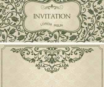 Vetor Cartões De Escuro Verde Floral Vintage Convite