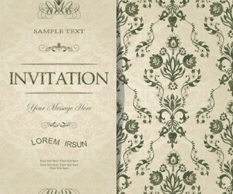 Vectores De Tarjetas De Invitación Vintage Floral Verde Oscuro