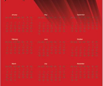深紅色背景 European15 向量日曆