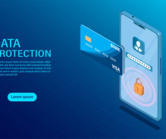 Conceito De Proteção De Dados Protege Financiamento De Dados E Confidencialidade Com Ilustração Isométrica Plana De Alta Segurança