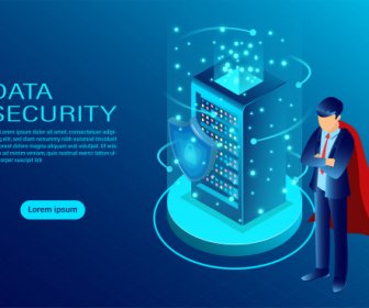 Spanduk Konsep Keamanan Data Dengan Hero Melindungi Data Dan Kerahasiaan Dan Data Konsep Perlindungan Privasi Dengan Ikon Perisai Dan Kunci Ilustrasi