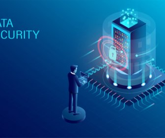 Data Security Concept Data Processing Protecting Digital Information Flat Isometric Vector Illustration