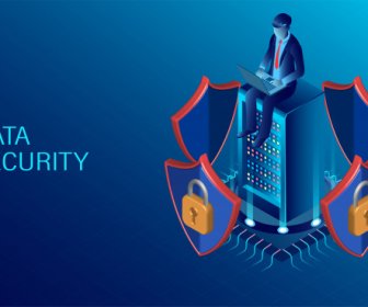 Data Security Concept Data Processing Protecting Digital Information Flat Isometric Vector Illustration