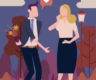 Dating Hintergrund Treffen Paar Herz Symbole Cartoon Skizze