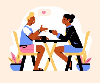 Dating Painting Couple Coffee Break Sketch Cartoon Characters