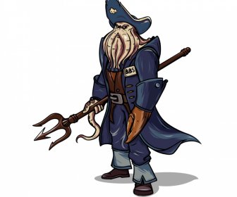 Davy Jones Cartoon Character Icon 3d Outline