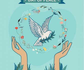 平和の日のポスター手花鳩スケッチ
