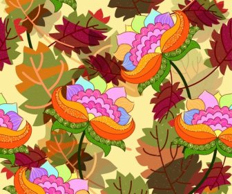 Decor Background Colorful Flowers Icons Cartoon Style
