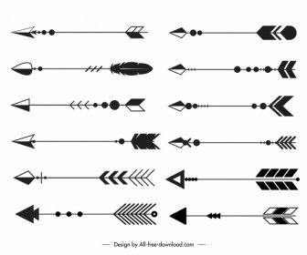 Flechas Decorativas Iconos Blanco Negro Clásico Tribal Boceto