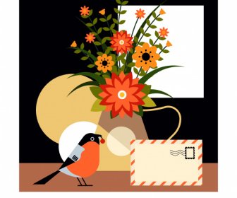 Decorative Background Classical Colorful Flora Bird Envelope Decor