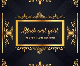 Decorative Background Classical Shiny Black Yellow Symmetric Design