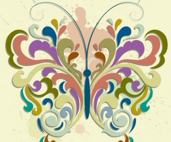 Dekorativer Hintergrund Bunten Kurven Grunge Design Schmetterling-layout