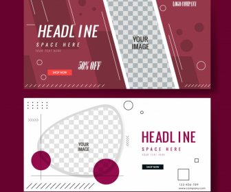 Decorative Banner Templates Flat Geometric Checkered Shapes