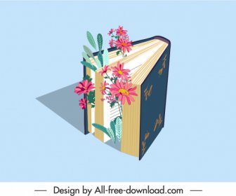 ícone De Livro Decorativo Flores Esboço 3d Design