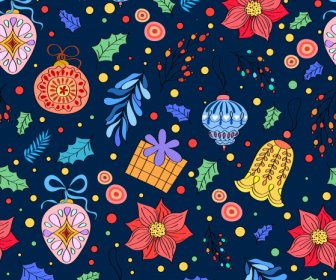 Decorative Christmas Background Colorful Classical Handdrawn Elements