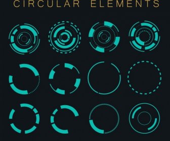 Iconos Circulares Decorativos Círculos Azul Oscuro Aislamiento