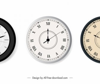 Decorative Clock Icons Modern Circle Shapes