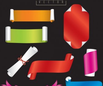Decorative Colored Paper Icons Various 3d Rolled Shapes