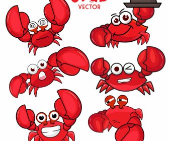 Decorative Crabs Icons Funny Emotional Stylized Cartoon Sketch