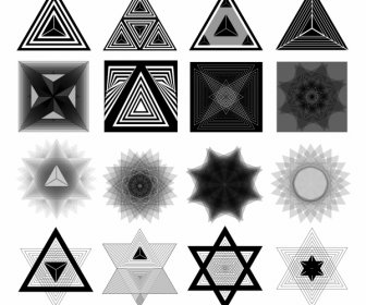 Decorative Elements Black White Modern Illusive Geometric Shapes