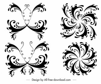Elementi Decorativi Modelli Nero Bianco Curve Simmetriche Schizzo