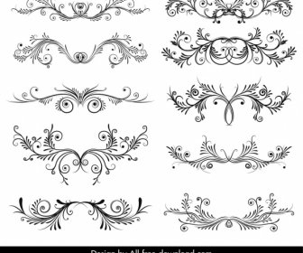 Dekorative Elemente Schablonen Schwarz Weiß Symmetrische Wirbelformen