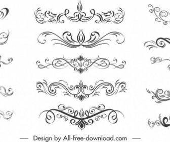 Elementos Decorativos Plantillas Curvas Simétricas Clásico Sketch