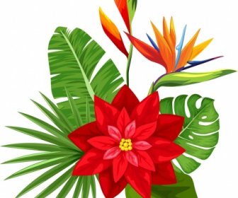 Ikon Flora Dekoratif Desain Warna-warni Modern